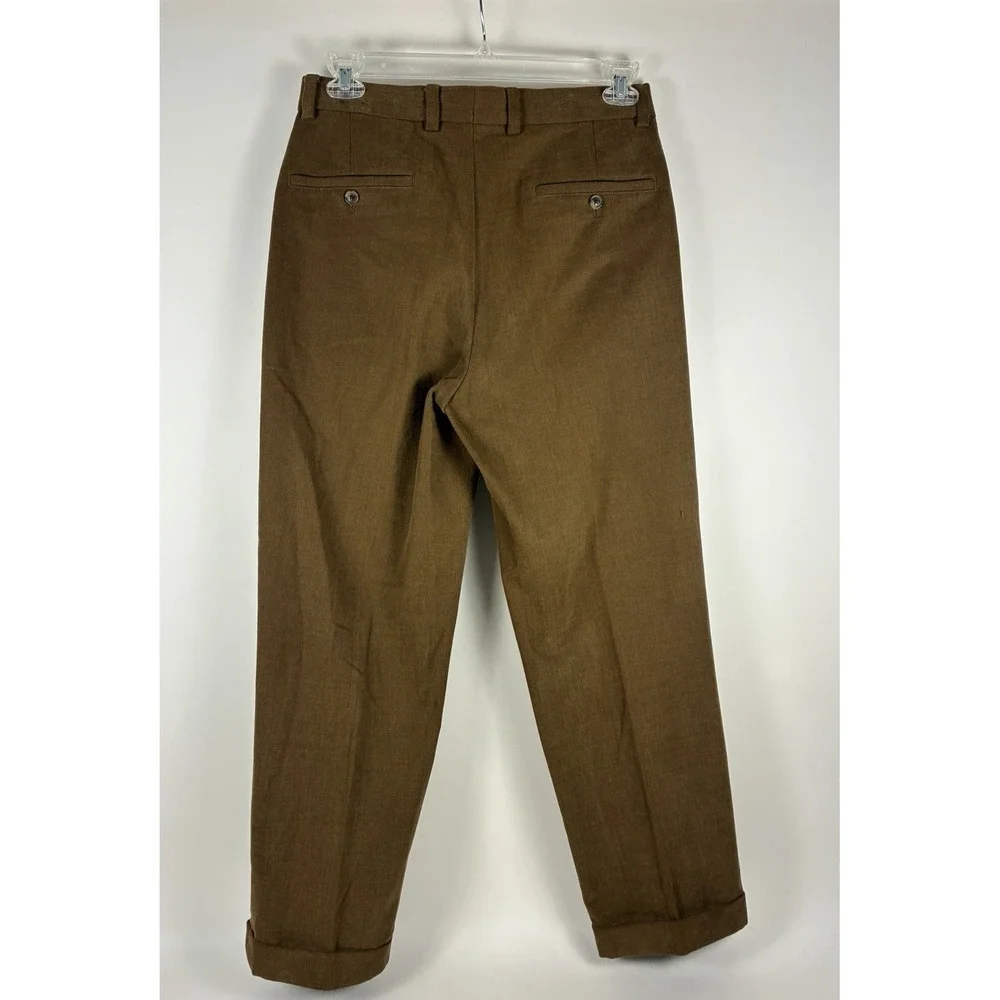 Brooks Brothers Elliot Brown Pleated Cuffed 100% Cotton Trousers 32x30 (31x29)